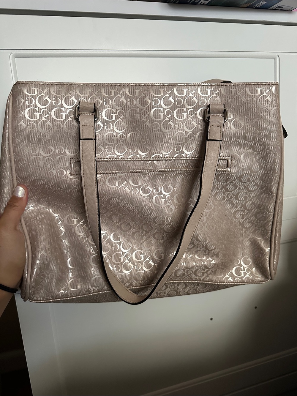 Guess Metallic Champagne Logo Tote Bag #247 - Picture 2 of 5